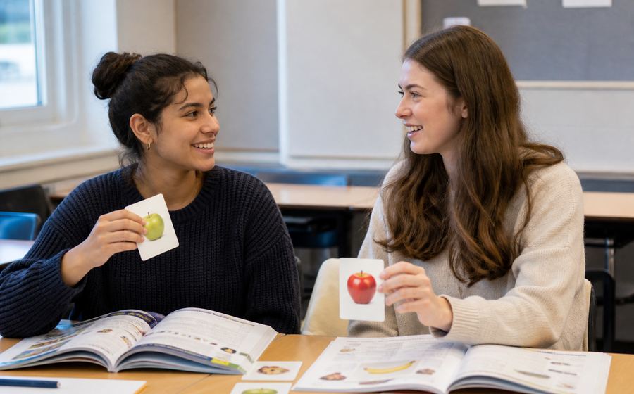 Students practicing languages together